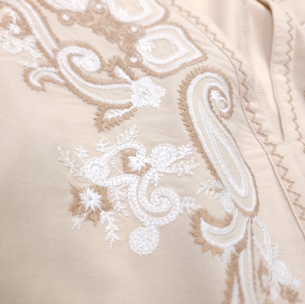 New Banana Republic Cotton Viscose Tan White Floral Embroidered Dress Sz… - Picture 9 of 14